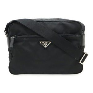 PRADA Vela Sport Shoulder Bag/Pochette in Nylon and Leather (Black, BT0166)
